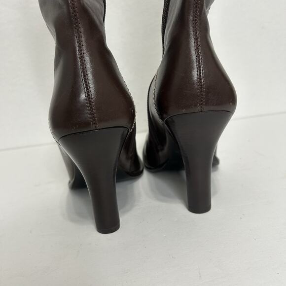 Diba Womens Brown Leather Square Toe Side Zipper Mid-Calf Heeled Boots 8 90s - Picture 6 of 10